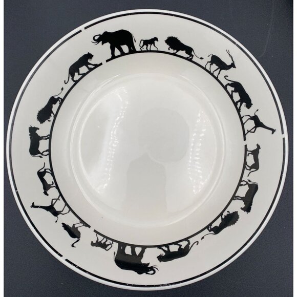 American Atelier Safari Serengeti Black White Bowls Set Of 2 Wild Animals - Picture 3 of 8